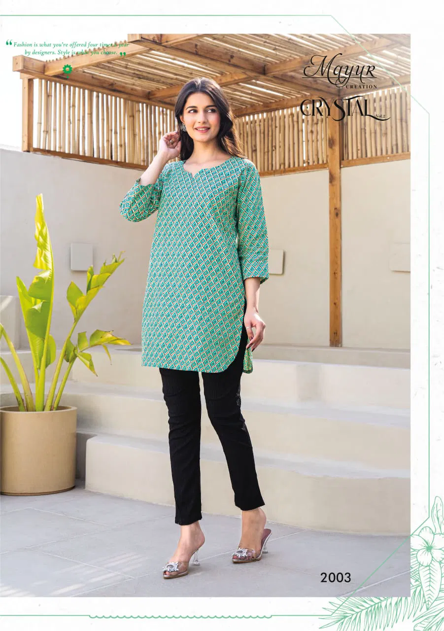 Crystal Vol 2 By Mayur Daily Wear Printed Cotton Tunic Ladies Top Wholesale Online
